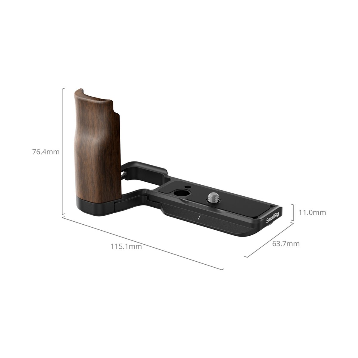 SmallRig 4864 L-förmige Montageplatte m. Holzgriff f. Sony ZV-E10 II - Ansicht mit Maßangaben des SmallRig Kameragriffs