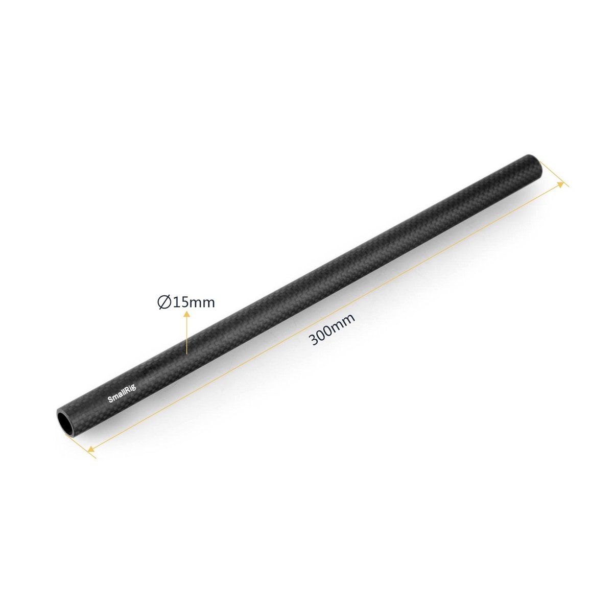 SmallRig 851 Carbon Fiber Rod 30 cm (2 Stck.) für alle 15 mm Systeme - Ansicht einer schwarzen Carbonfaser-Stange mit Maßen (300mm Länge, 15mm Durchmesser).