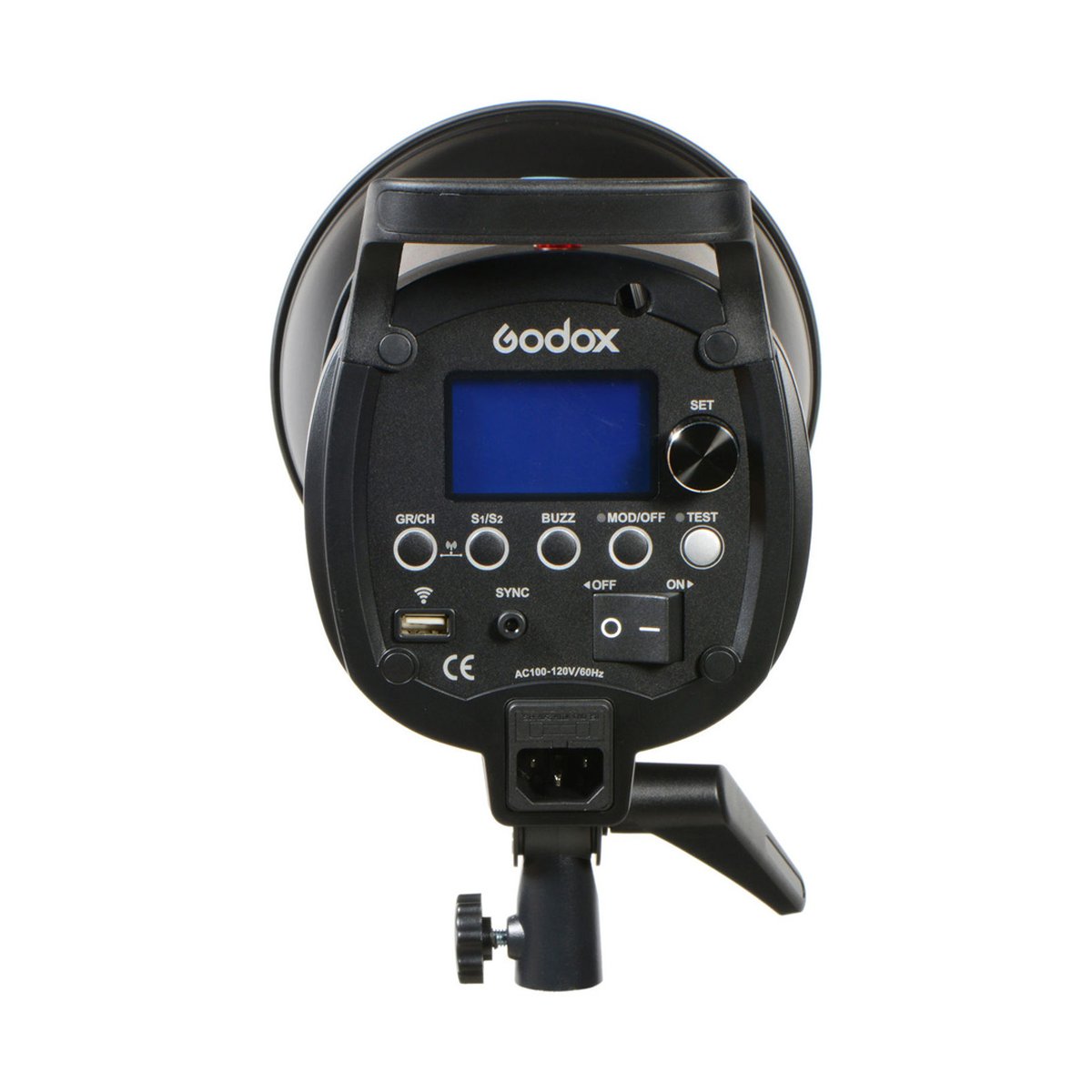 Godox QS400II High Performance Kit - Rückansicht Godox Studioblitz mit Bedienfeld und Anschlüssen