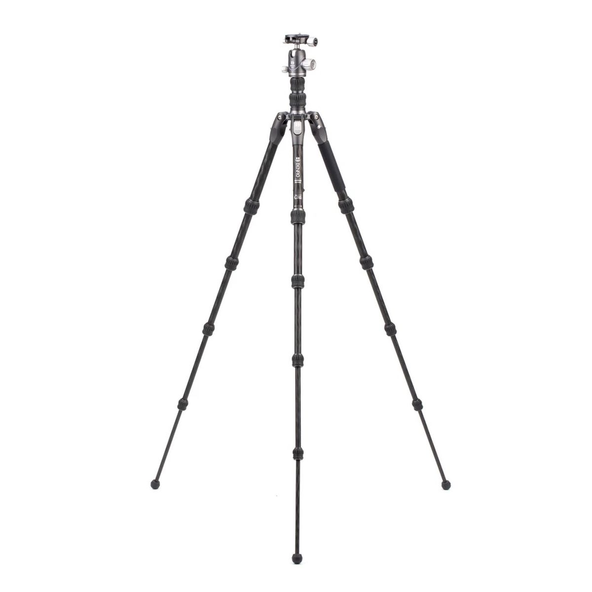 Benro Rhino Series Carbon Fibre FRHN05C + VX20 Stativkit komplett ausgefahren mit montiertem Kugelkopf Vorderansicht