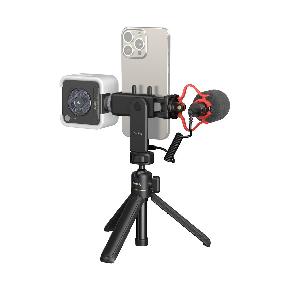SmallRig 4369 Smartphone Vlog Stativ Kit VK-50 Erweiterte Version - Anwendungsbeispiel: Vlogging-Setup mit Smartphone, Mikrofon, Licht und Stativ