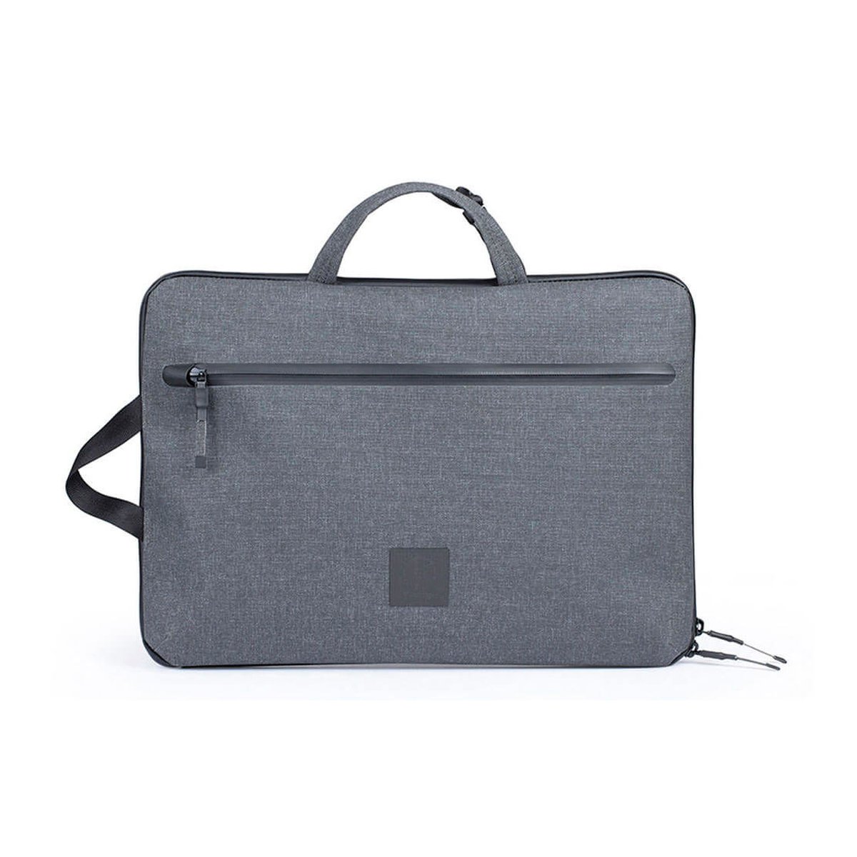 F-stop Dyota Laptop-Tasche - geschweisst (Battleship) - Frontansicht: Graue Laptoptasche mit Reißverschlusstasche, Henkel und Schultergurt.