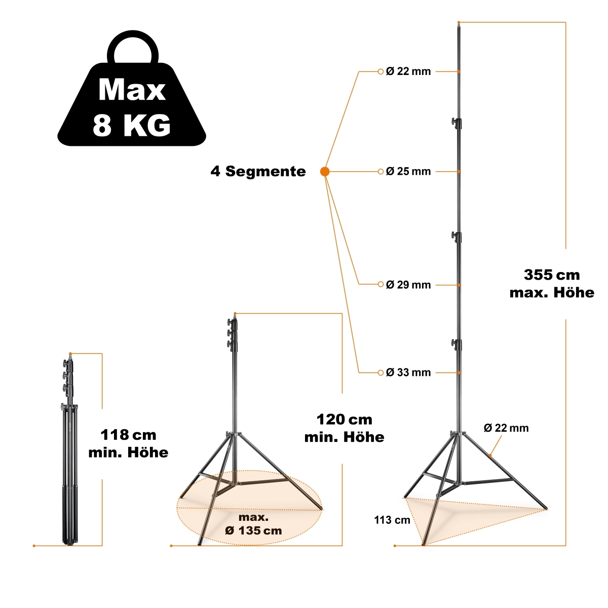 Walimex pro Lampenstativ AIR 355 cm mit Luftdämpfung