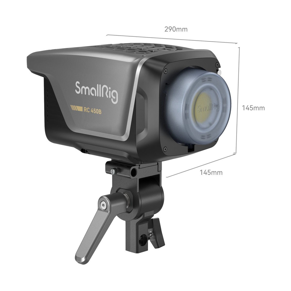 SmallRig 3976 RC 450B Bi-Color LED- Videoleuchte - SmallRig RC 450B LED-Videoleuchte, perspektivisch mit Maßen