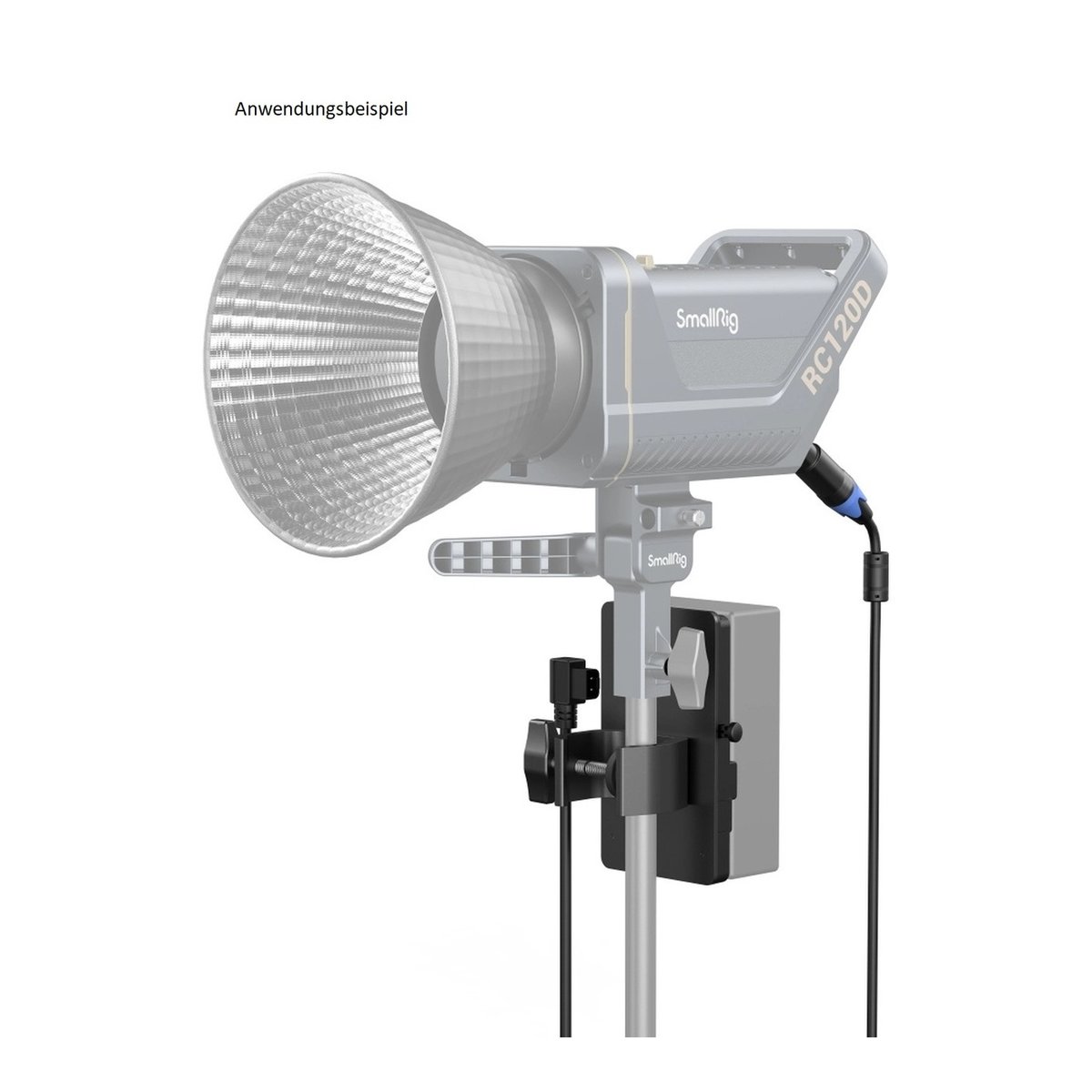 SmallRig 3676 RA V1 V-Mount Akku-Platte - Anwendungsbeispiel: SmallRig RC120D LED-Videoleuchte mit Reflektor auf Stativ.