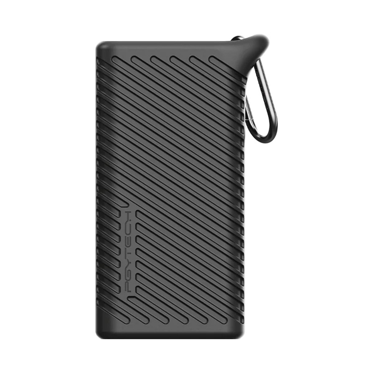 PGYTECH CFexpress CreateMate Card Reader Case Type B/SD (Classic Black) - Frontansicht eines schwarzen PGYTECH Gehäuses mit diagonaler Rillenstruktur und Karabinerhaken PGYTECH CFexpress CreateMate Card Reader Case Type B/SD (Classic Black) - Frontansicht eines schwarzen PGYTECH Gehäuses mit diagonaler Rillenstruktur und Karabinerhaken