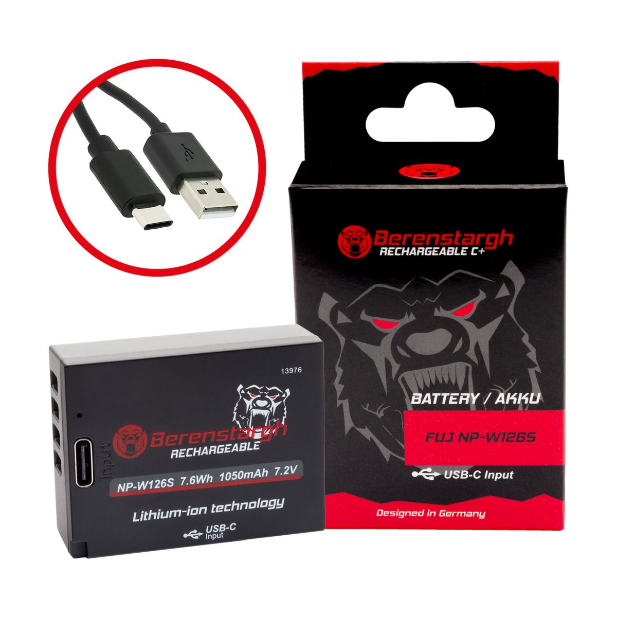 Berenstargh Akku mit USB-C Input Fuji NP-W126S Berenstargh Akku mit USB-C Input Fuji NP-W126S