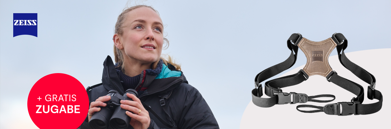 ZEISS Zugabeaktion Banner Fernglas SFL Conquest HDX gratis Kreuztrageriemen Aktion Optik Zubehör