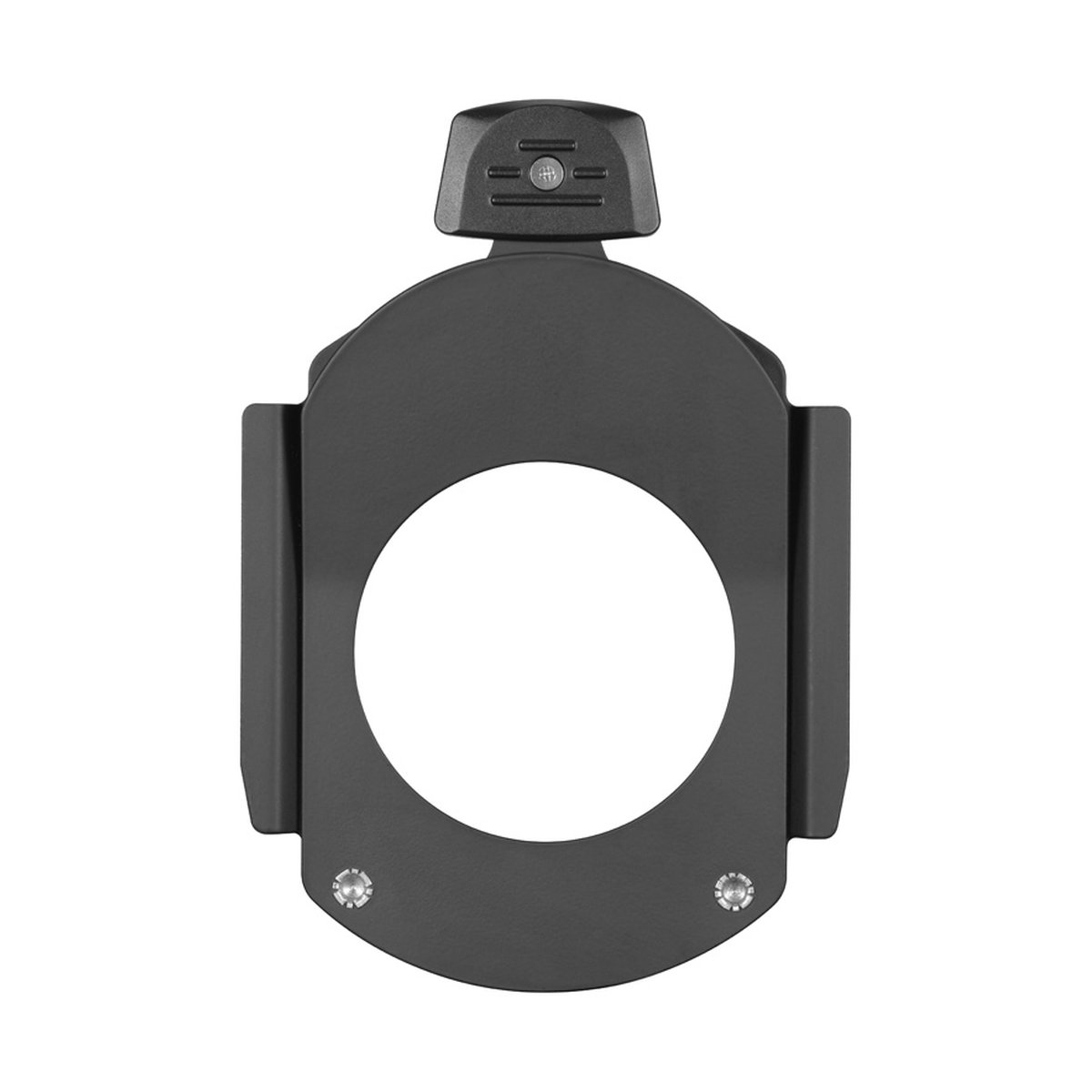 Godox Bowens Mount LED Light Projection Attachment - Frontansicht: Schwarzer Filterhalter mit runder Öffnung und Montagepunkt oben.