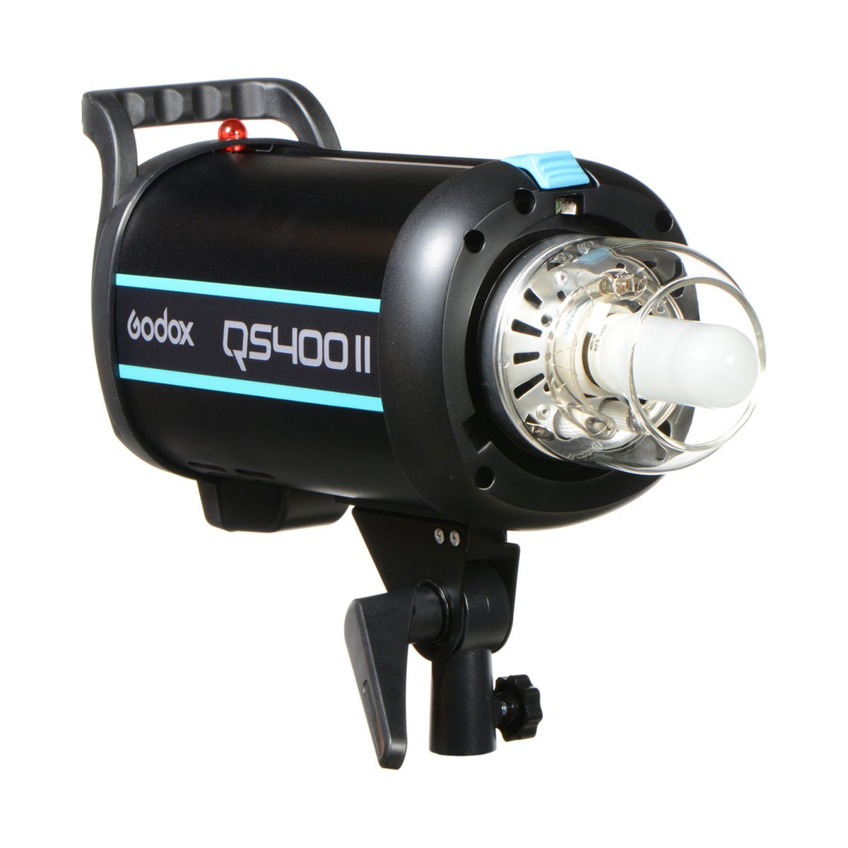 Godox QS400II High Performance Kit - Frontansicht des Godox QS400II Studioblitzes mit sichtbarer Blitzröhre und Modellierlicht