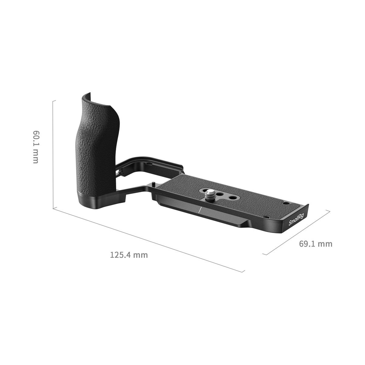 SmallRig 4797 L-förmige Montageplatte mit Silikonhandgriff für Sony Alpha 7C II/7CR - Maße der SmallRig Kamera-Griffplatte aus schräger Ansicht.