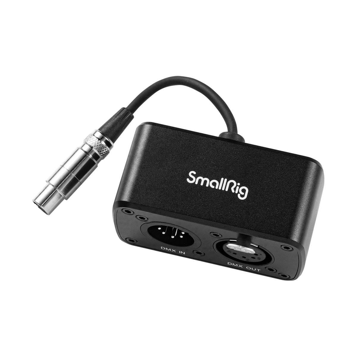 SmallRig 4390 DMX Adapter - SmallRig DMX Adapter, Frontansicht mit DMX IN/OUT Ports und XLR-Kabel.