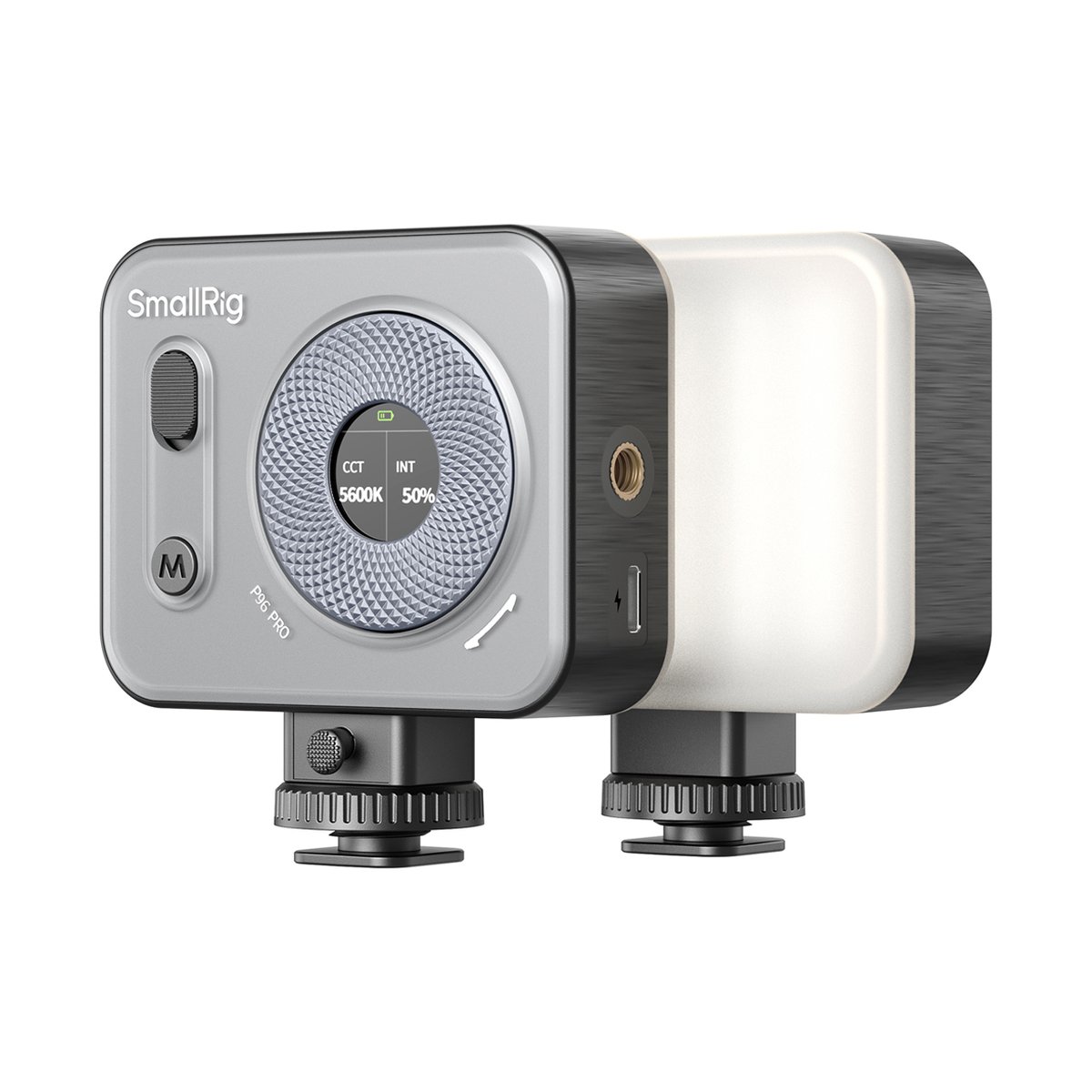 SmallRig 4660 Vibe P96 Pro Mini schwarz LED-Videolicht - Frontalansicht der SmallRig P96 Pro LED-Videoleuchte mit Display und Leuchtfläche.