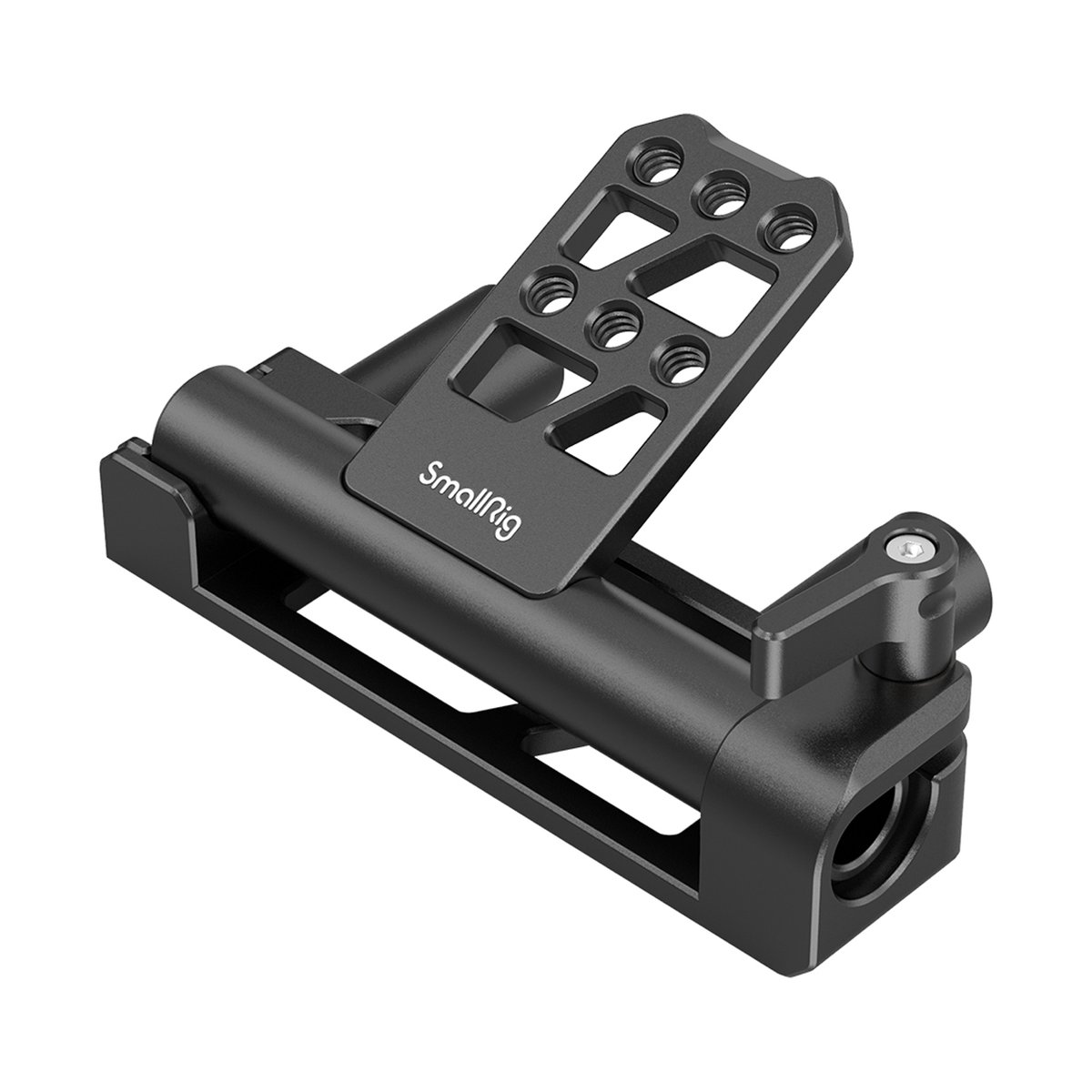 SmallRig 2802 Doppel 15 mm Stabbatterie Scharnier Stangensystem - SmallRig Rod-Klemme mit Montageplatte, schräge Ansicht