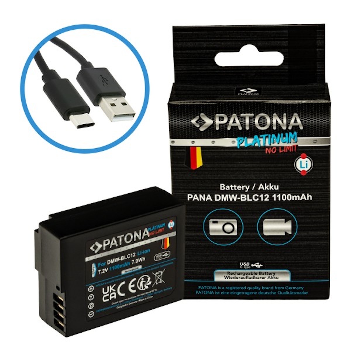 Patona Platinum Akku mit USB-C Input f. Panasonic DMW-BLC12