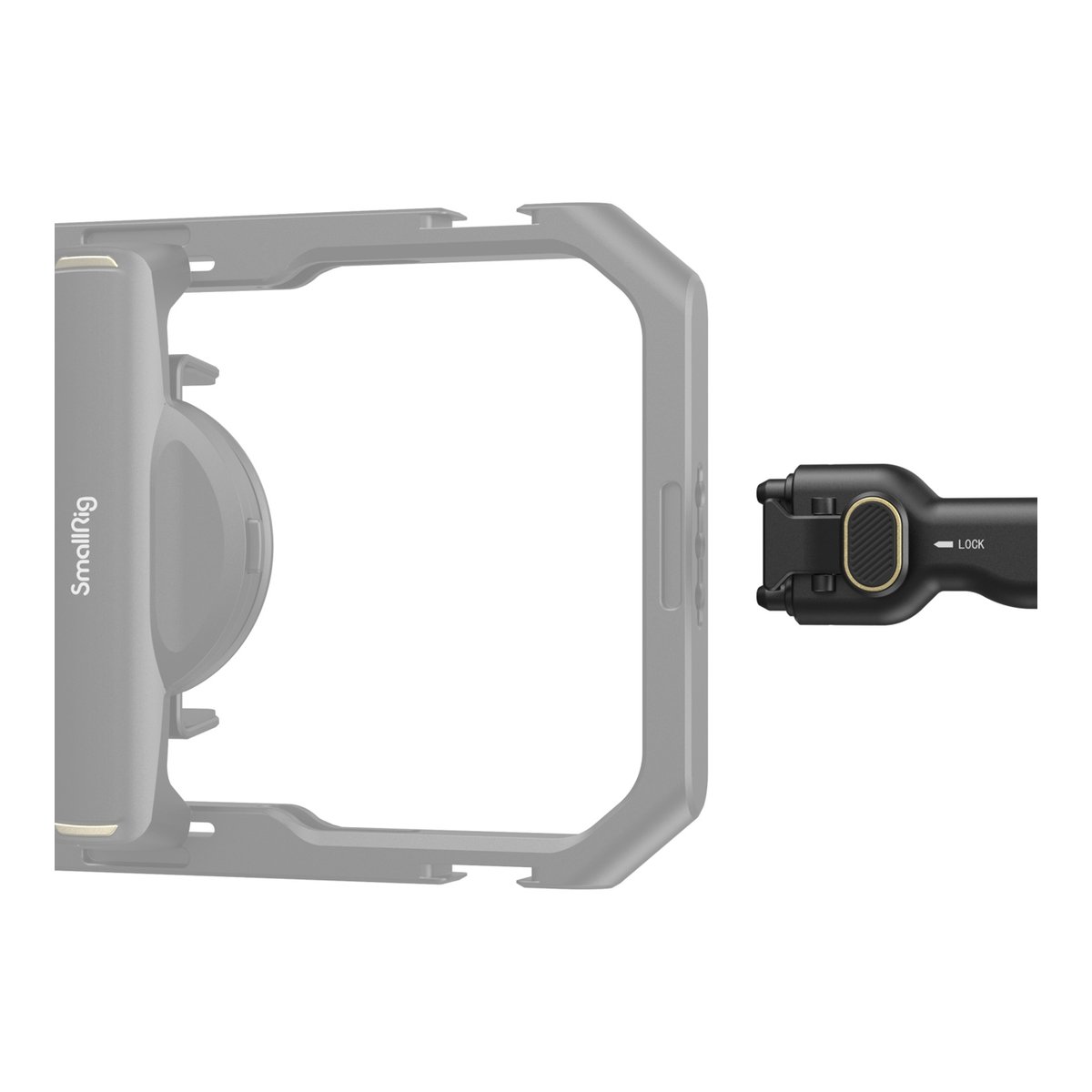 SmallRig 4404 Seitenhandgriff Schnellwechseladapter - DETAILANSICHT: ABNEHMBARER SCHNELLVERSCHLUSS NEBEN SMALLRIG KAMERAKÄFIG