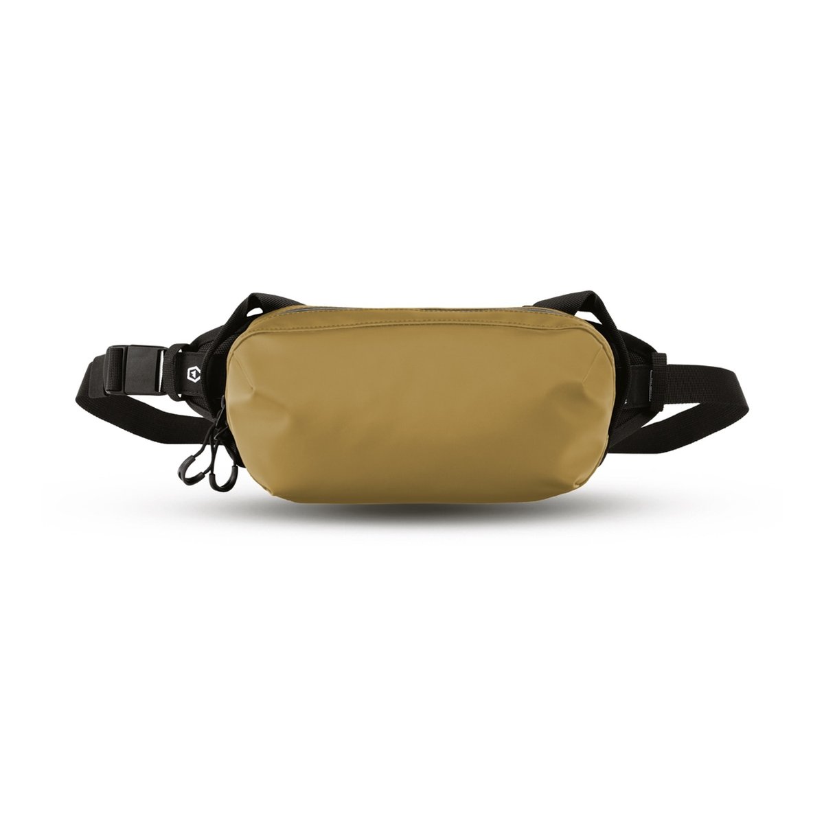 WANDRD D1 Fanny Pack Dallol Yellow V2 - Frontansicht der khakifarbenen Bauchtasche mit schwarzen Gurten