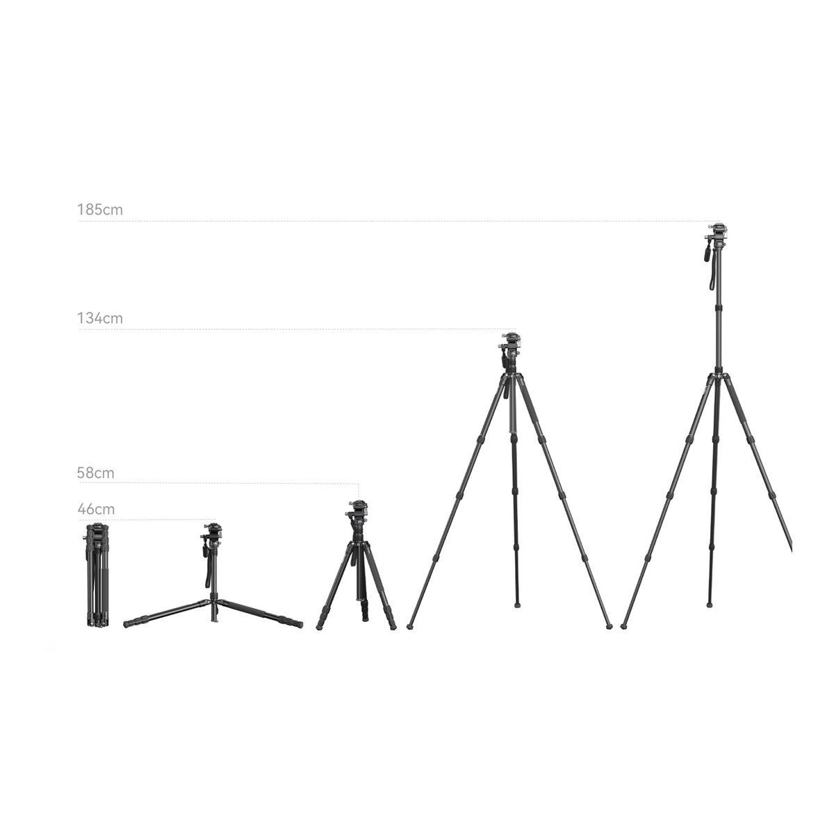 SmallRig 4307 FreeBlazer Videostativ aus Aluminiumlegierung CT195 - Stativ Höhenvergleich: Von 46cm zusammengeklappt bis 185cm ausgefahren