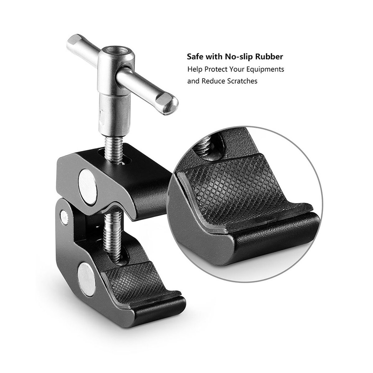 SmallRig 2058 Super Clamp mit 1/4" und 3/8" Gewinde (2 Stück) - Detailansicht: Rutschfeste Gummipads der Klemme
