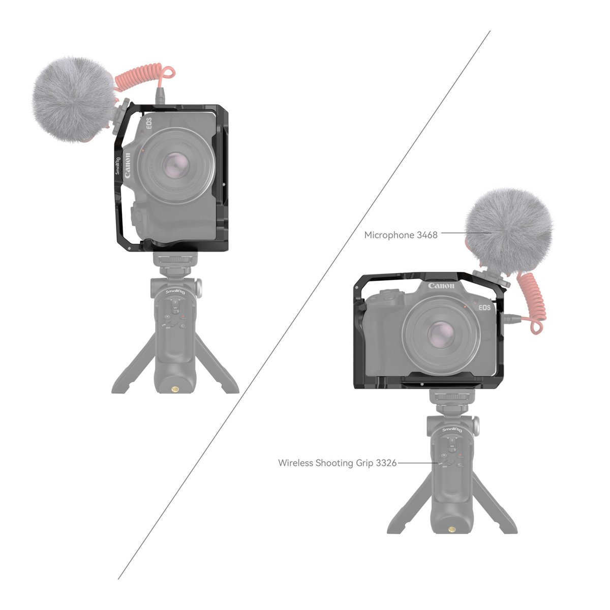 SmallRig 4214 Cage für Canon EOS R50 - Anwendungsbeispiel: Kamera-Rig mit SmallRig Mikrofon 3468 und Wireless Shooting Grip 3326