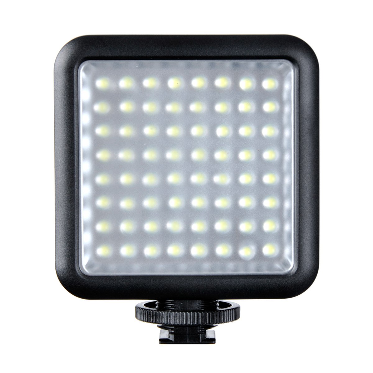 Godox LED 64 - Frontansicht: Quadratische LED-Videoleuchte mit 49 LEDs und Blitzschuh
