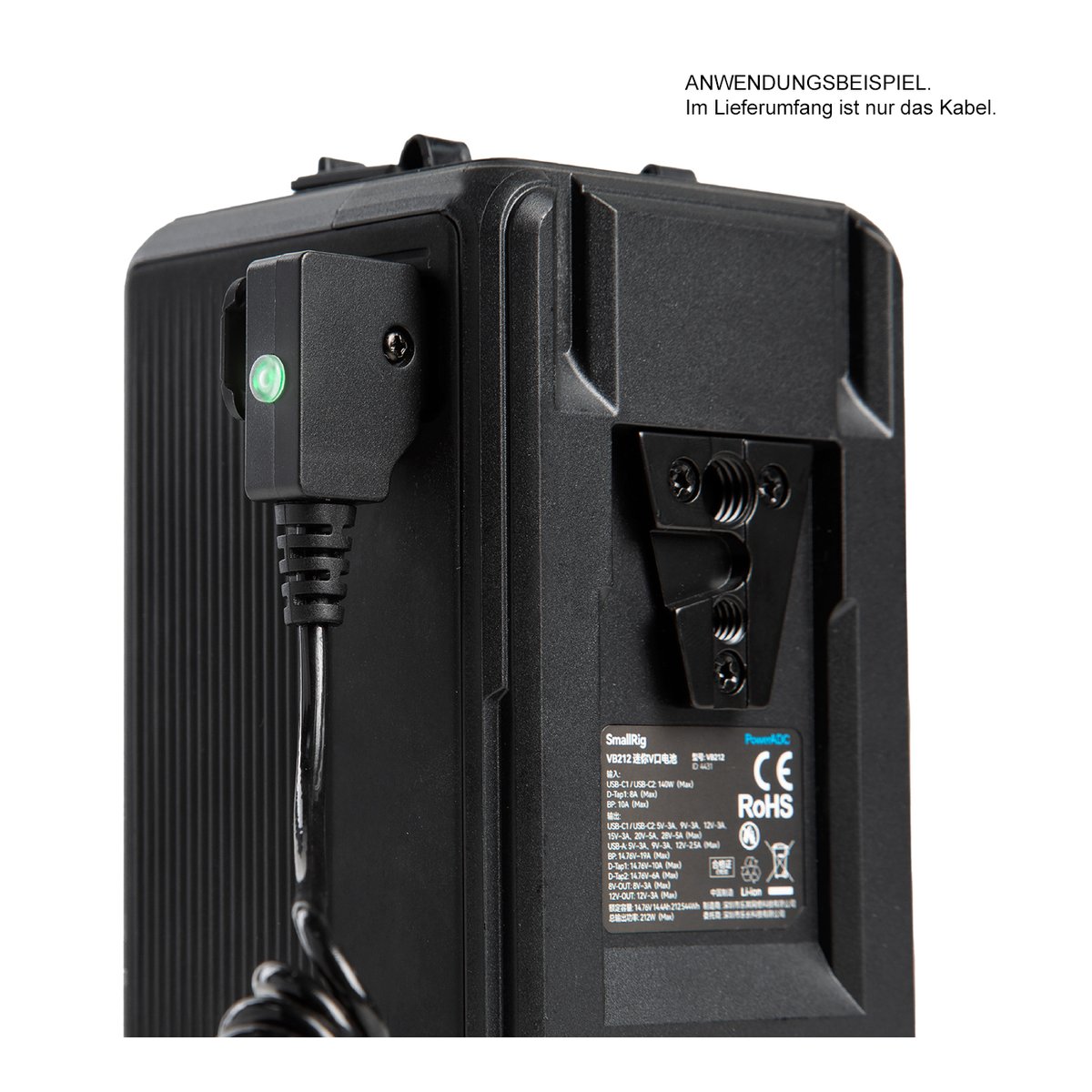 SmallRig 4761 D-Tab zu BMPCC 4K/6K Stromkabel - ANWENDUNGSBEISPIEL: Kabel an Powerbank angeschlossen