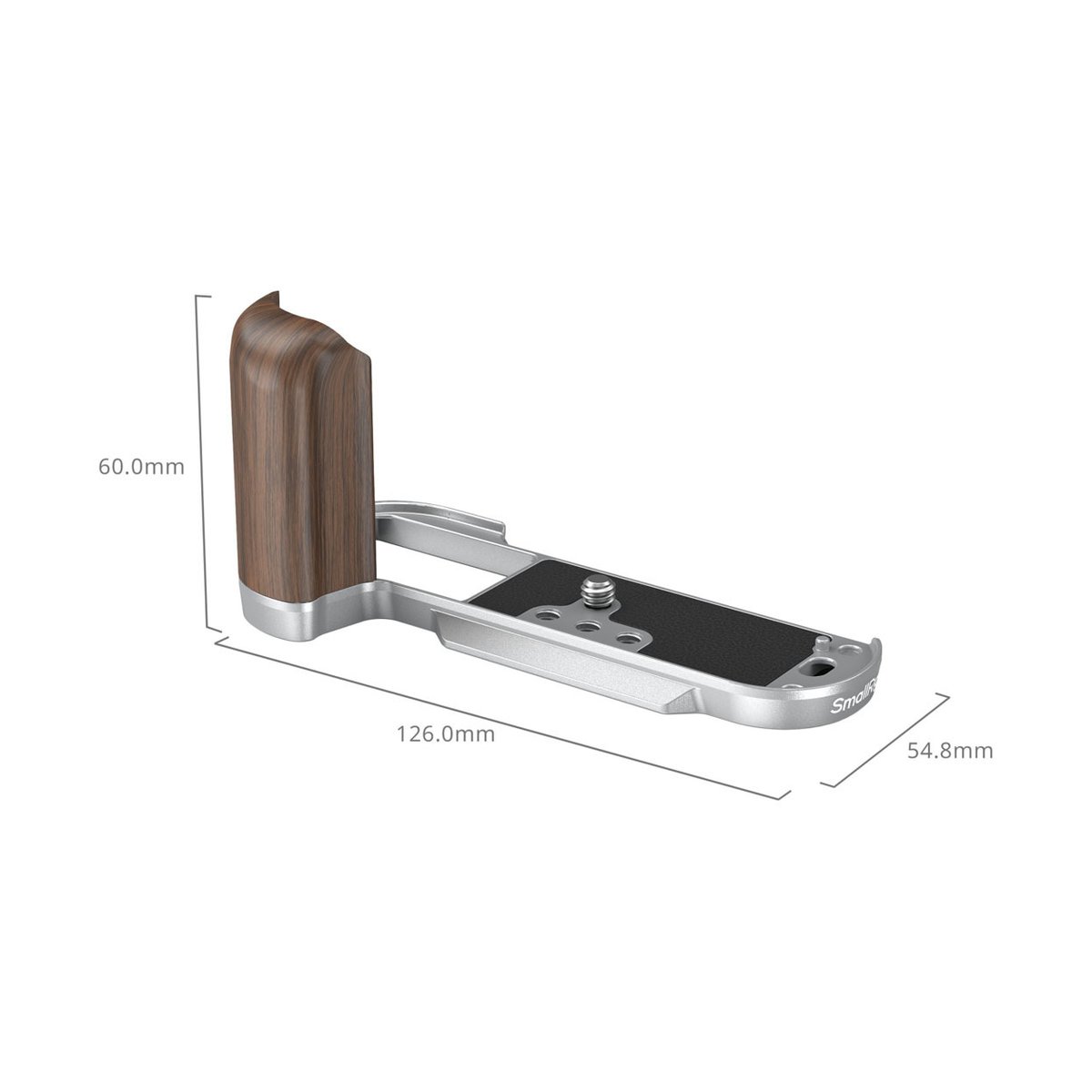SmallRig 4735 Wooden L-Shape Handle für Fujifilm X-T50 silver - Produktabmessungen der L-Halterung mit Holzgriff.