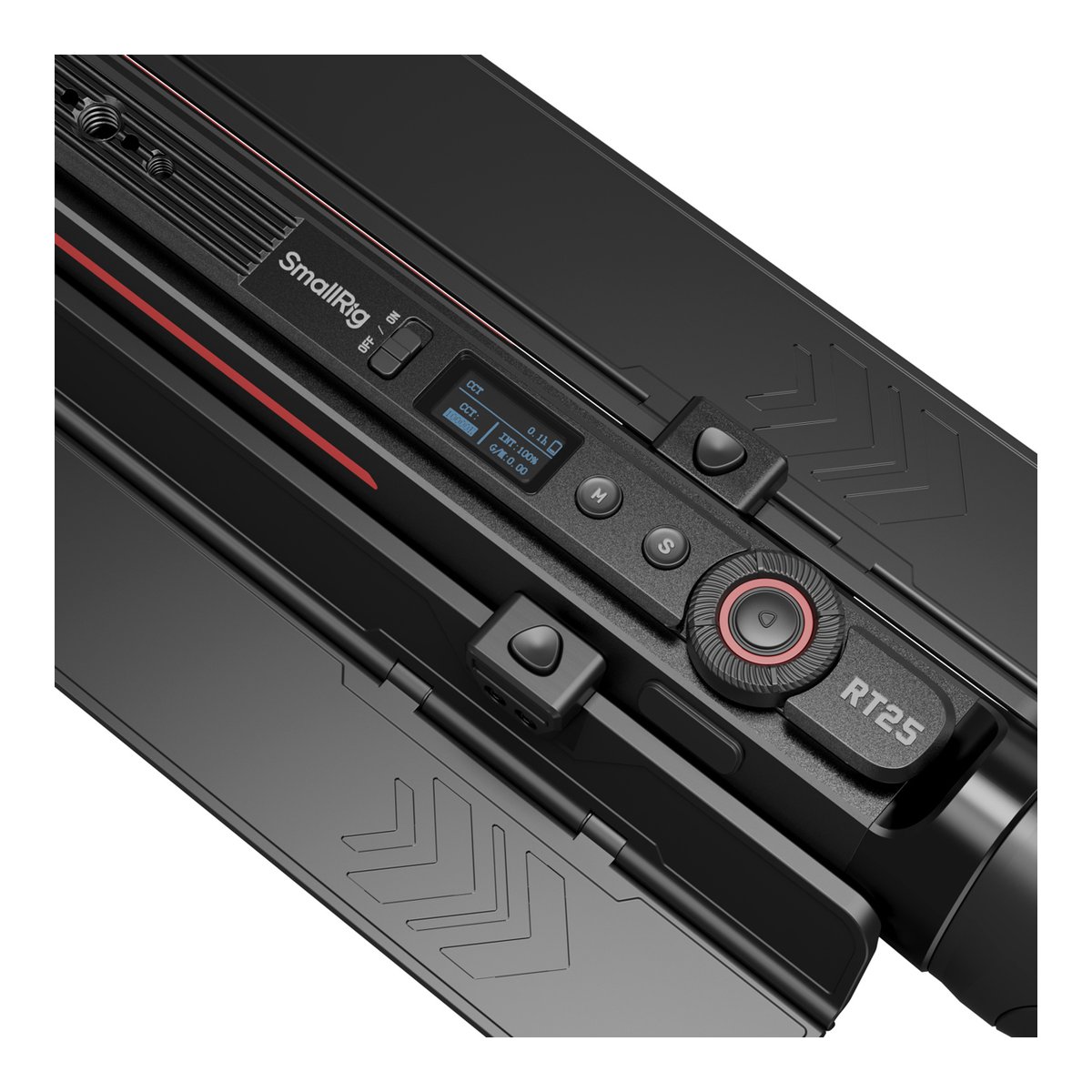 SmallRig 4342 RT25 Handleuchte mit Batteriehandgriff - Detailansicht: Bedienelemente und Display des SmallRig RT25.