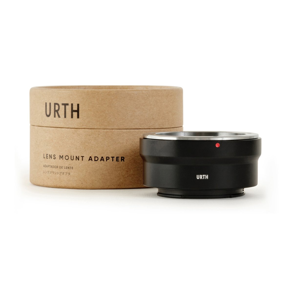 Urth Lens Mount Adapter: Compatible with Rollei SL35 (QBM) Lens to Sony E Camera Body - Urth Objektivadapter und seine runde braune Verpackung.