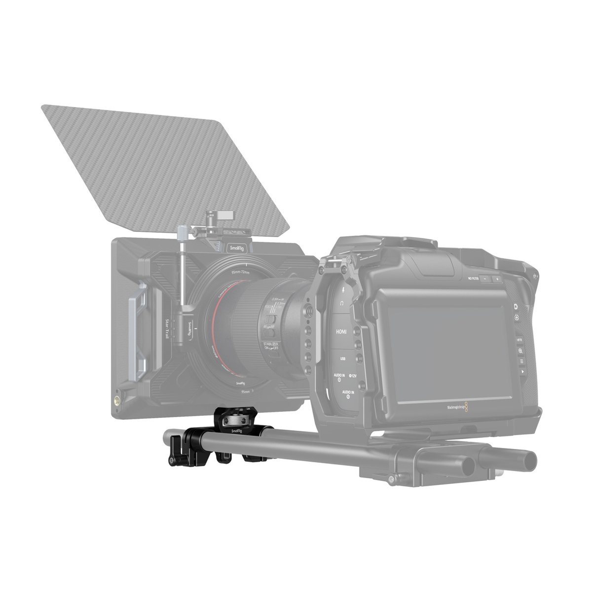 SmallRig 3652 LWS Rod Clamp 15 mm Stangenhalterung - Anwendungsbeispiel: Filmkamera mit SmallRig Matte Box und Rod-System