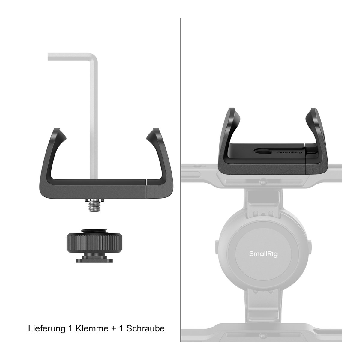 SmallRig 4600 Power Bank Clamp mit Cold Shoe Mount, Halterung - LIEFERUMFANG: SmallRig Klemme und Schraube. ANWENDUNGSBEISPIEL: Klemme montiert auf Kamerarig.