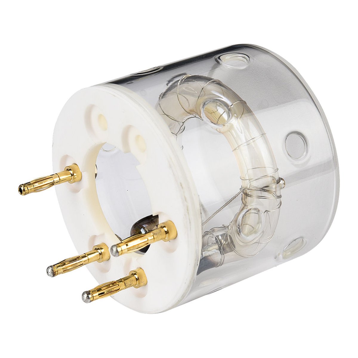 Godox Blitzlicht AD600PRO Serie - Detailansicht Blitzröhre mit transparentem Gehäuse und Gold-Kontaktstiften.