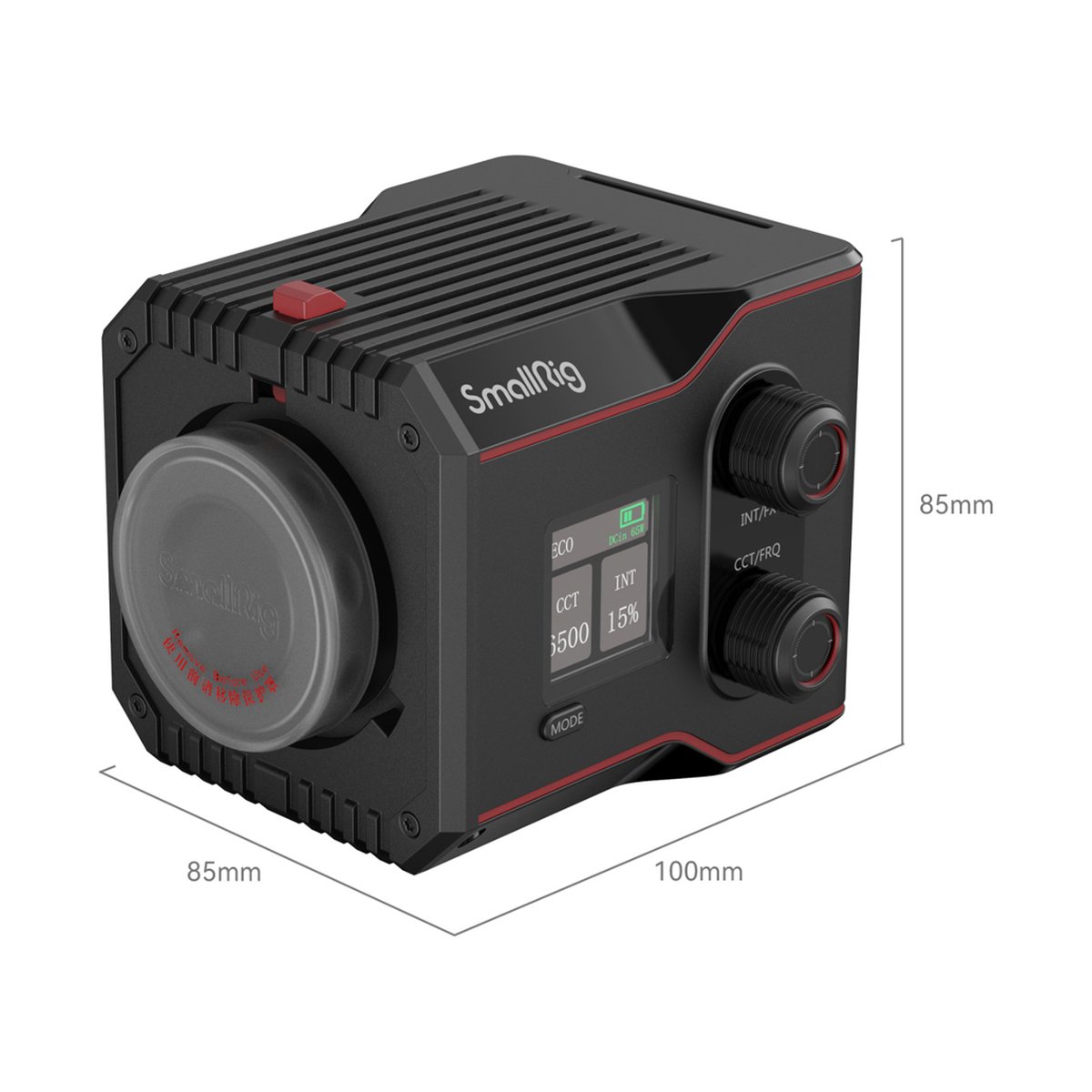SmallRig 4376 RC 60B Bi-Color LED-Videoleuchte - Überblick über SmallRig Videoleuchte mit Abmessungen und Display.