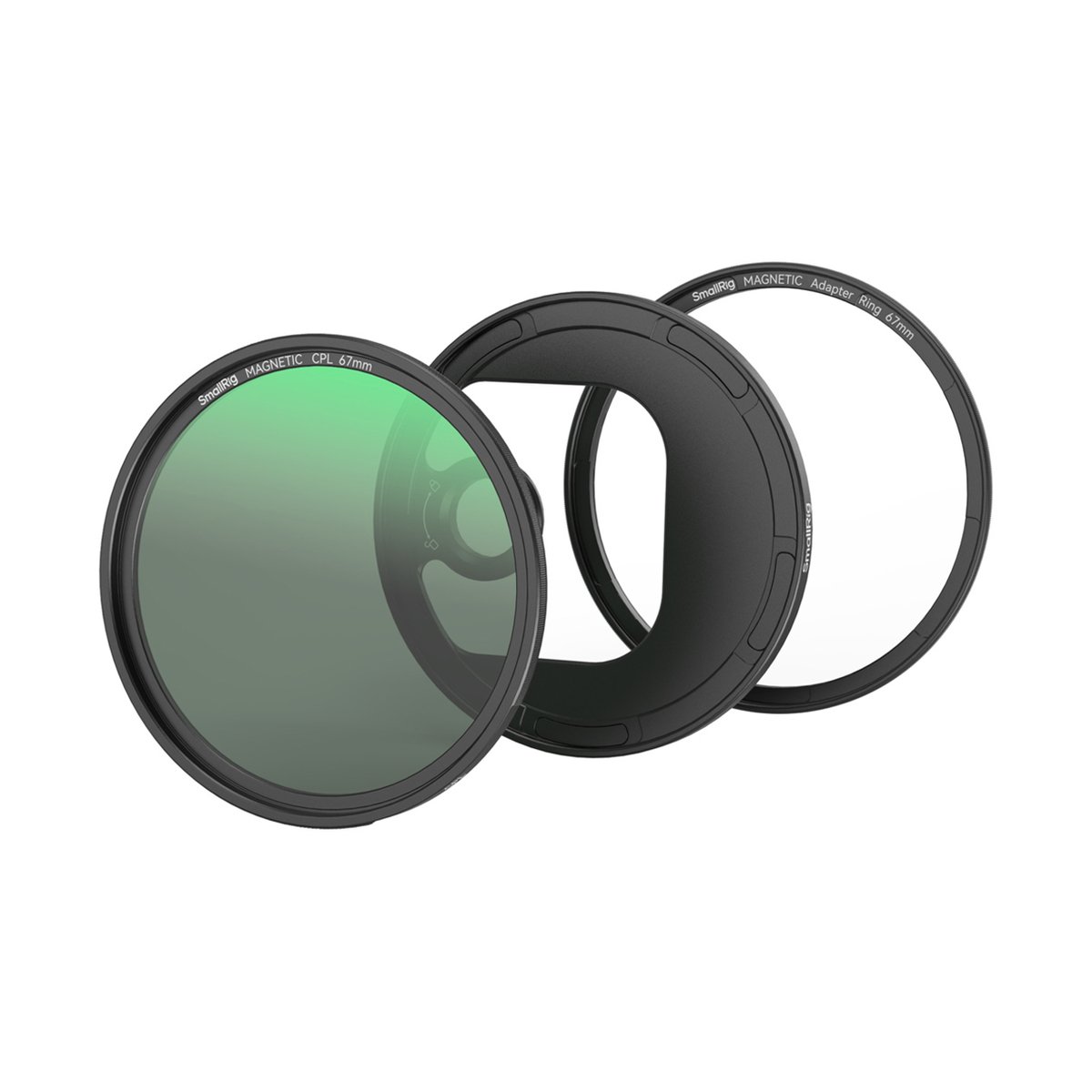 SmallRig 4728 Attachable CPL Filter mit T-Mount Filter Adapter 67 mm - Setansicht: SmallRig magnetischer CPL-Filter und zwei Adapterringe
