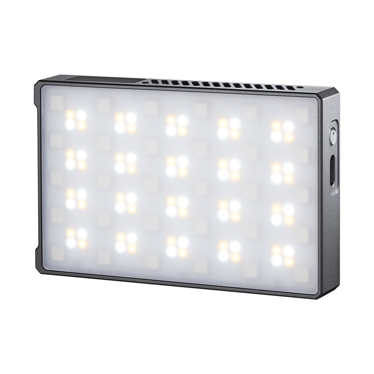 Godox C5R Mobile RGB LED light - Frontansicht der beleuchteten LED-Flächenleuchte.
