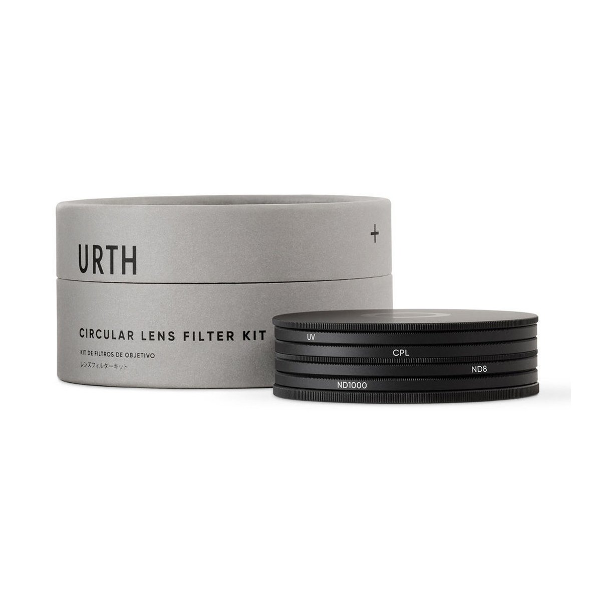 Urth 39mm UV, Circular Polarizing (CPL), ND8, ND1000 Lens Filter Kit (Plus+) - Lieferumfang: Urth Objektivfilter-Kit mit grauer Box und vier schwarzen Filtern.