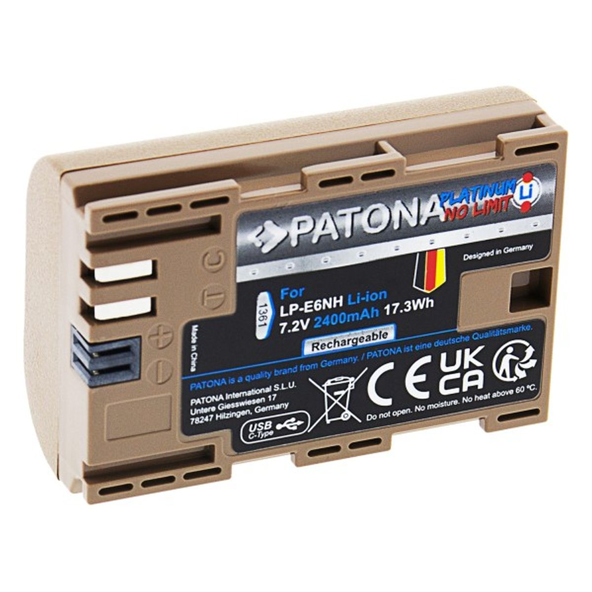 Patona Platinum Akku mit USB-C Input für Canon EOS R5, EOS R6, R6II, R7 und LP-E6NH