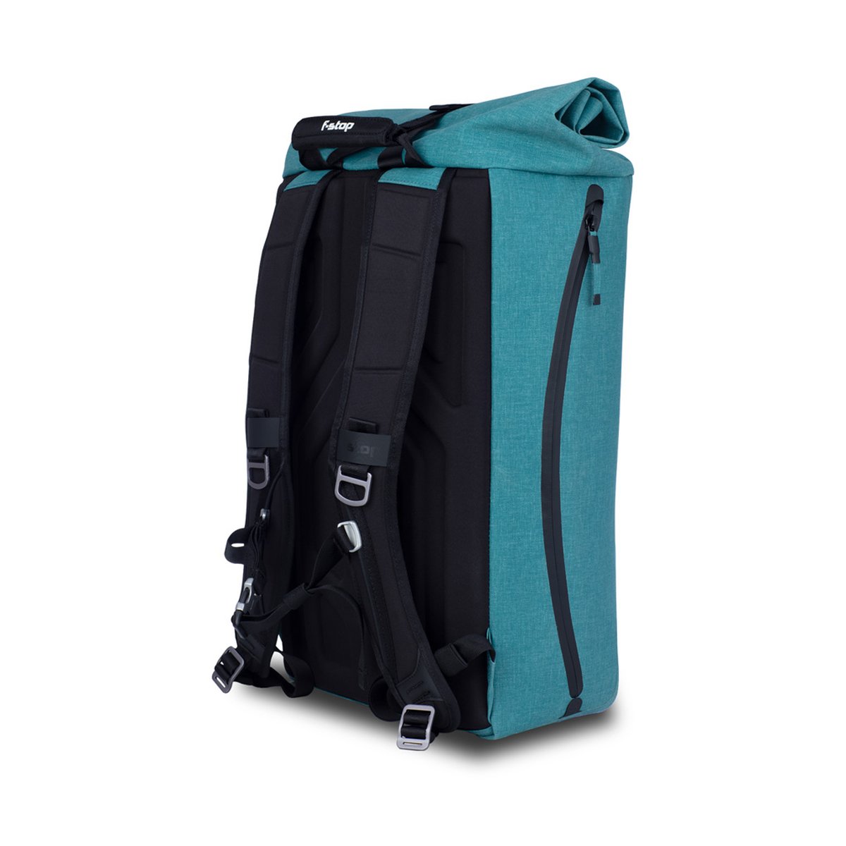 F-Stop DYOTA 20 North Sea (türkis) - Rückansicht des türkisen Roll-Top-Rucksacks mit Schultergurten