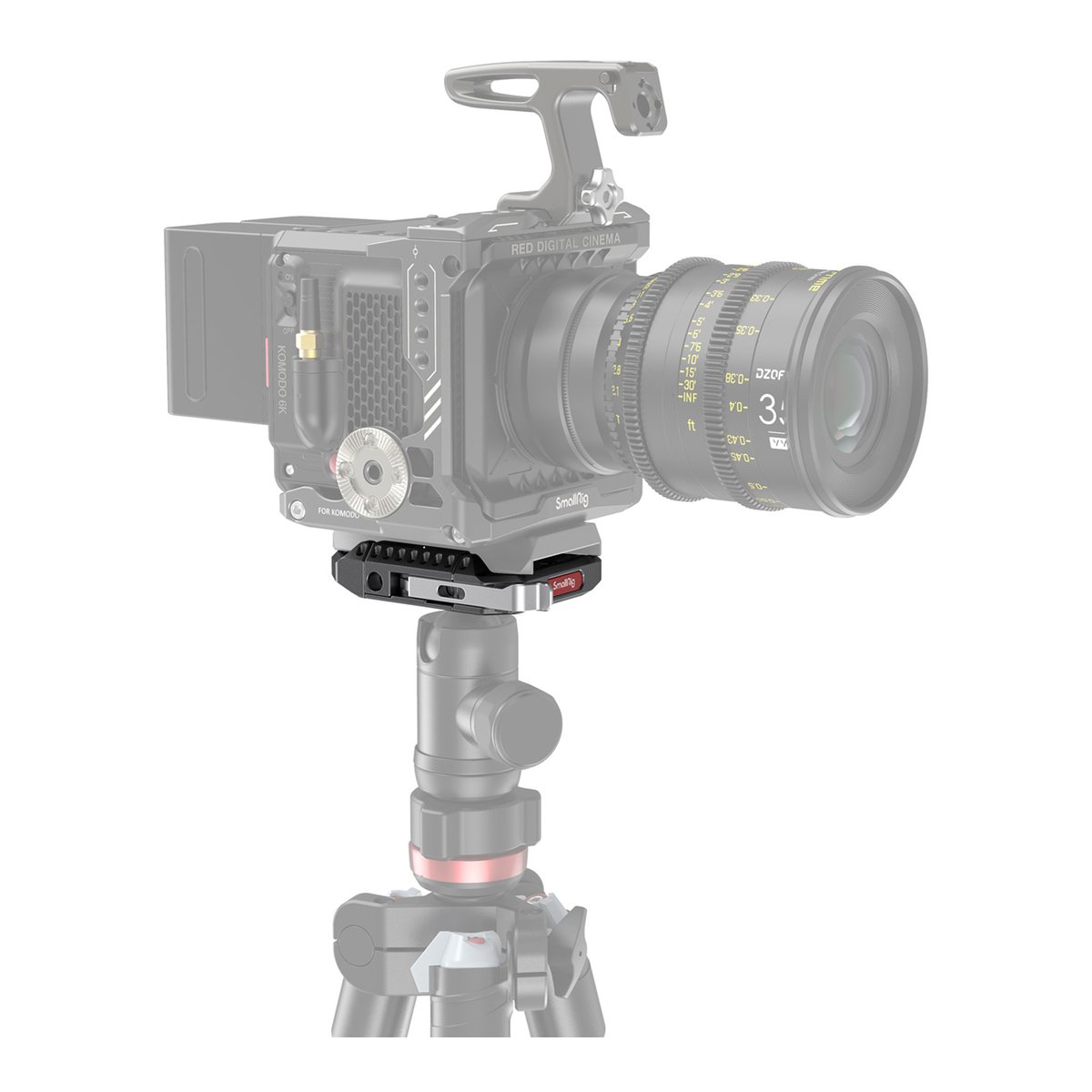 SmallRig 2887B Drop-In Basisplatte, Manfrotto, kompatibel zu 501PL QR-Platte - Anwendungsbeispiel: SmallRig Schnellwechselplatte befestigt eine Kamera an einem Stativ.