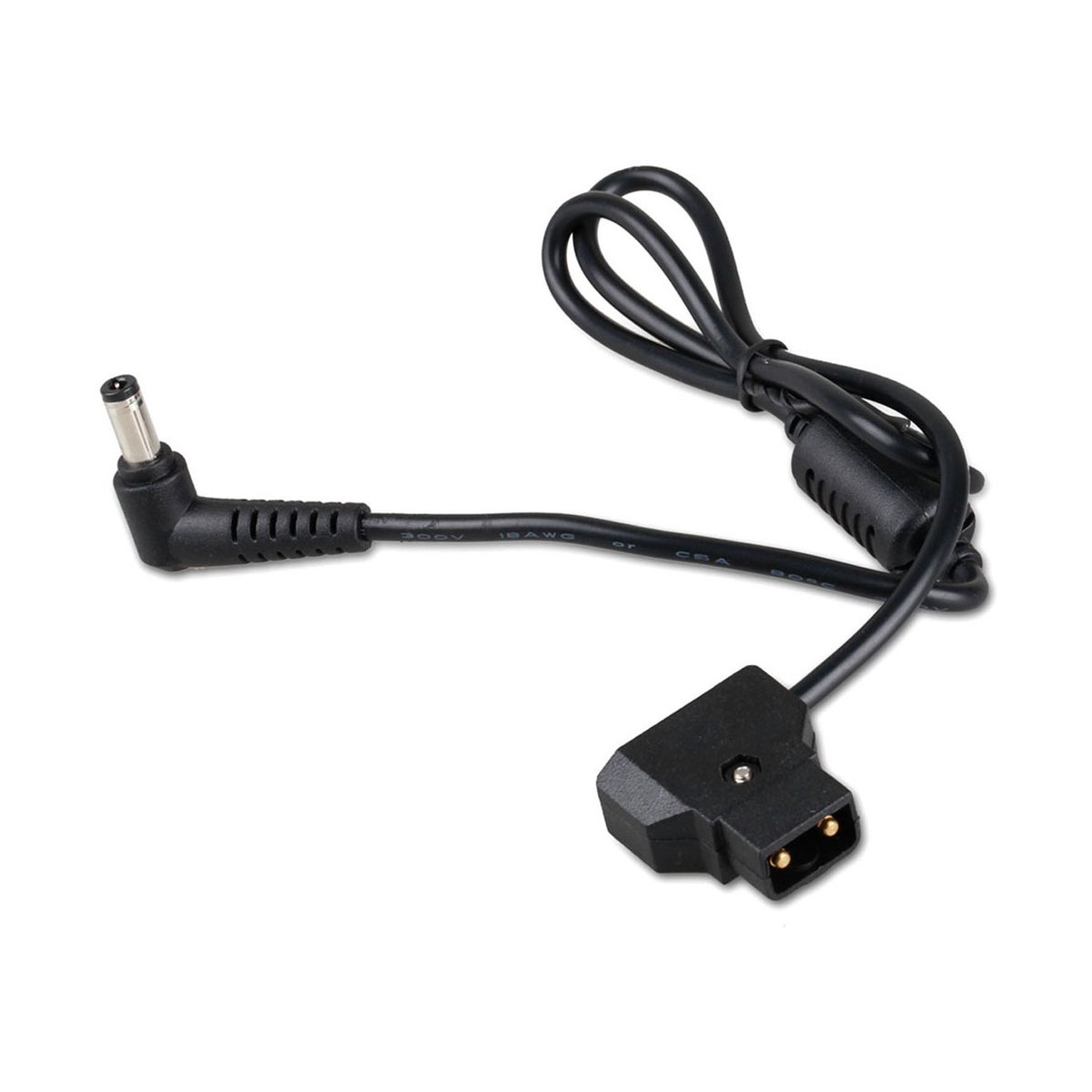 SmallRig 1819 D-Tab Kabel für BM/Atomos - Produktdarstellung: Schwarzes D-Tap zu DC-Hohlstecker Kabel mit abgewinkeltem Stecker.