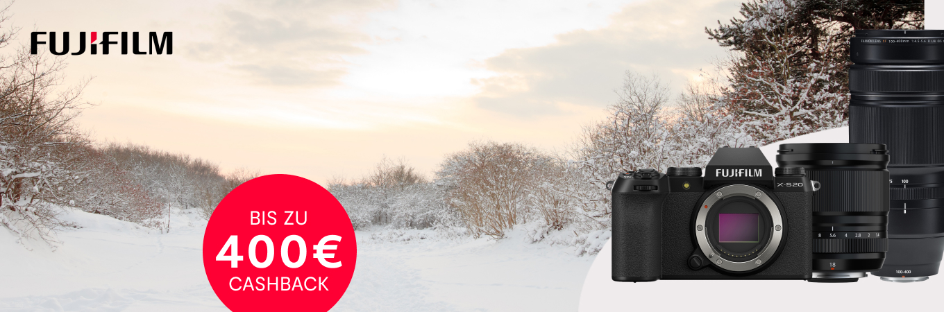 FUJIFILM X Cashback 2025 – bis zu 400 € sparen auf Kameras und Objektive.