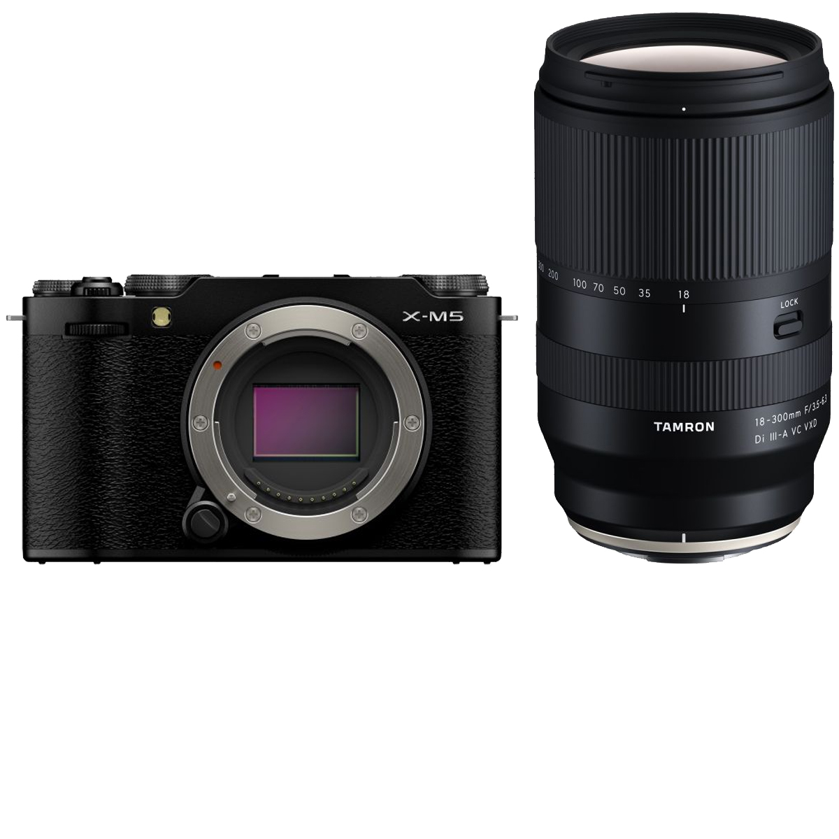 Fujifilm X-M5 Schwarz + Tamron 18-300 mm 1:3,5-6,3 Di III A VC VXD für Fujifilm XF