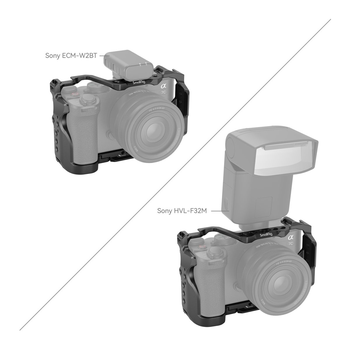 SmallRig 4422 Cage Kit für Sony Alpha 7C II/Alpha 7CR - Anwendungsbeispiel: SmallRig Kamera-Cage mit Zubehör wie Mikrofon und Blitz.