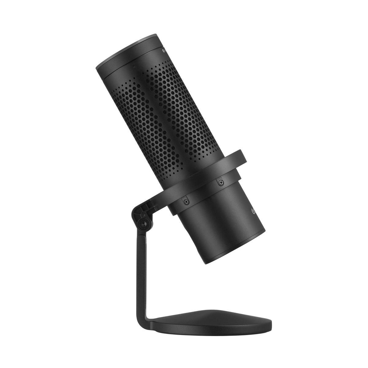 Godox RGB USB Condenser Microphone (w/ app control) EM68G - Frontansicht des schwarzen Mikrofons auf Standfuß.