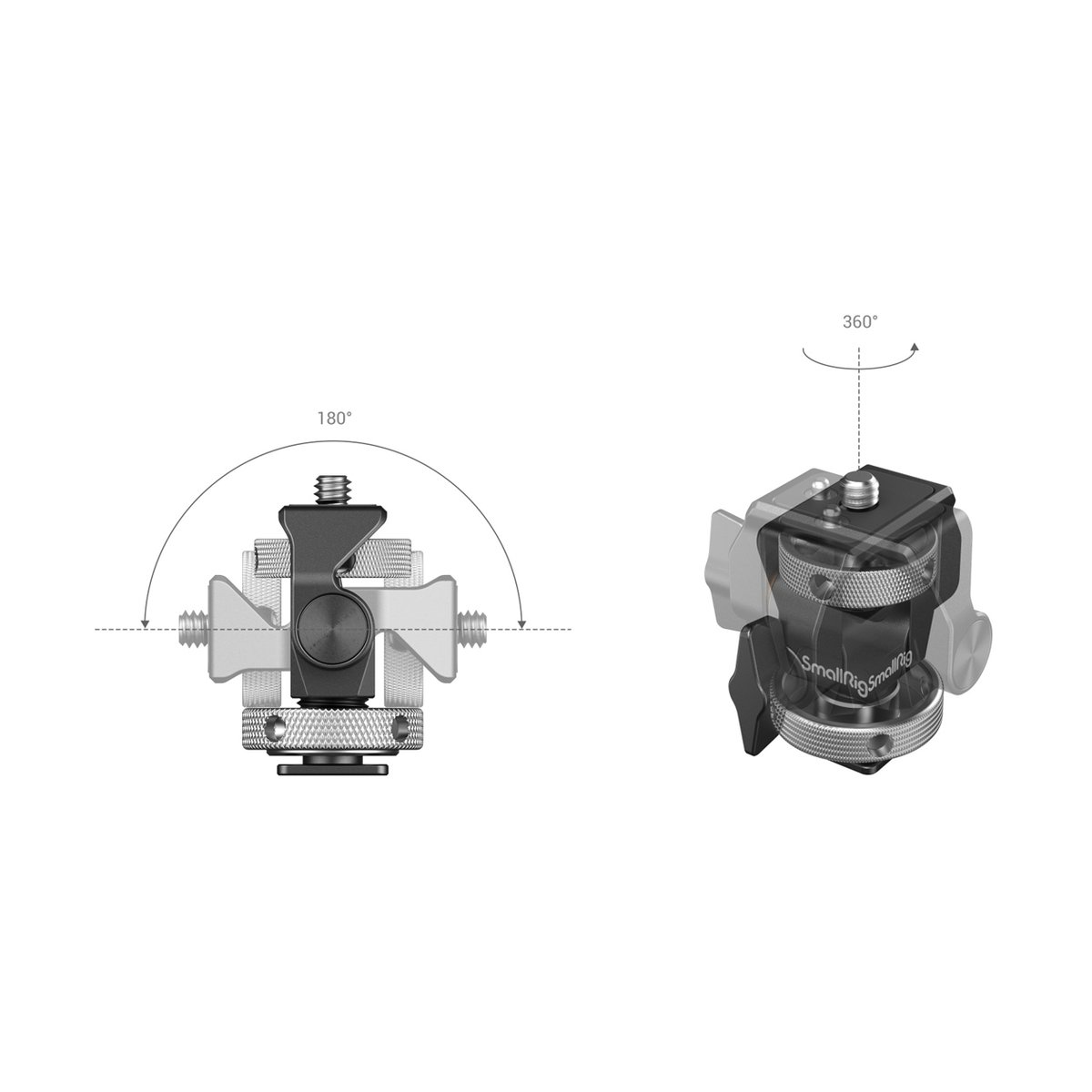 SmallRig 2905B Schwenkbare Monitor- Halterung mit Blitzschuh - Rotations- und Neigungsbereich des Produkts