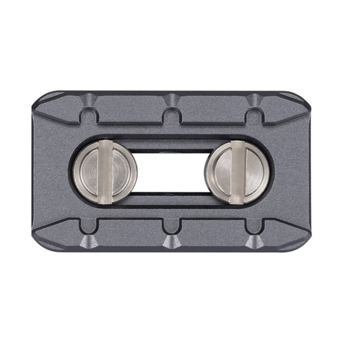 Falcam F22 Three-position Quick Release Plaat 2537 - Frontansicht einer grauen Montageplatte mit zwei silbernen Befestigungsschrauben