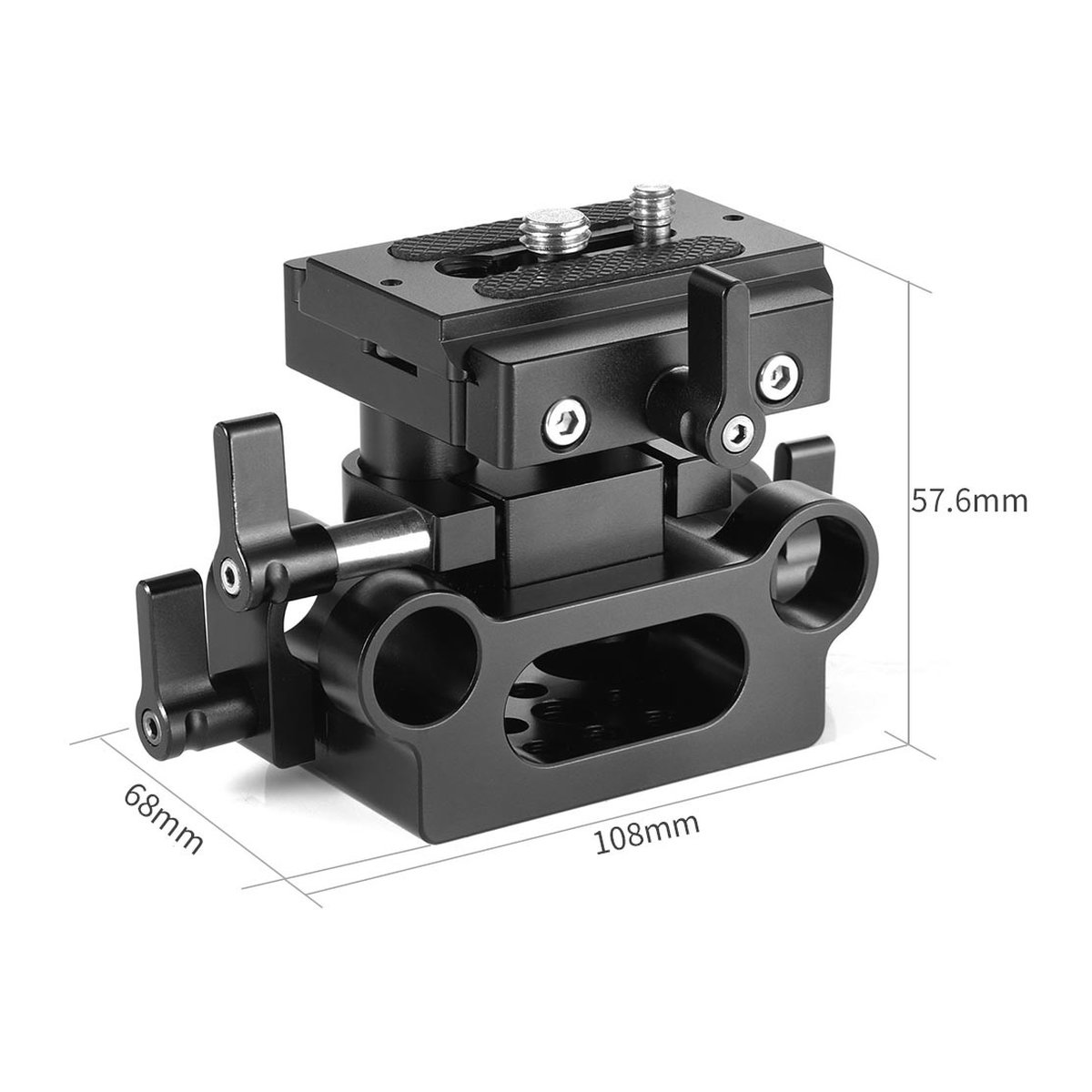 SmallRig 2272B Universale Bodenplatte 15 mm Rod Support-System - Produktansicht mit Maßangaben