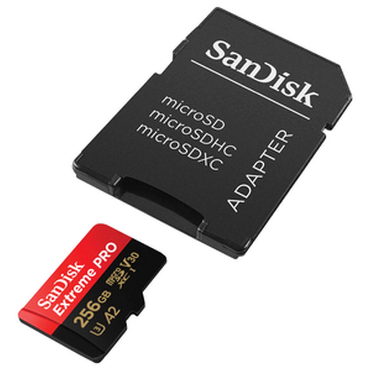 SanDisk Extreme Pro 256GB 200 MB/s micro SDXC UHS-I, U3, V30, A2, C10+ SD Adapter SanDisk Extreme Pro 256GB 200 MB/s micro SDXC UHS-I, U3, V30, A2, C10+ SD Adapter