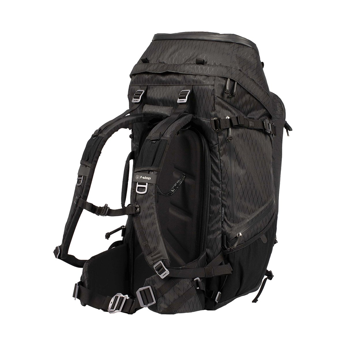 F-Stop DuraDiamond Shinn - Anthrazit - Schwarzer f-stop Rucksack: Rückseite mit Tragesystem. F-Stop DuraDiamond Shinn - Anthrazit - Schwarzer f-stop Rucksack: Rückseite mit Tragesystem.