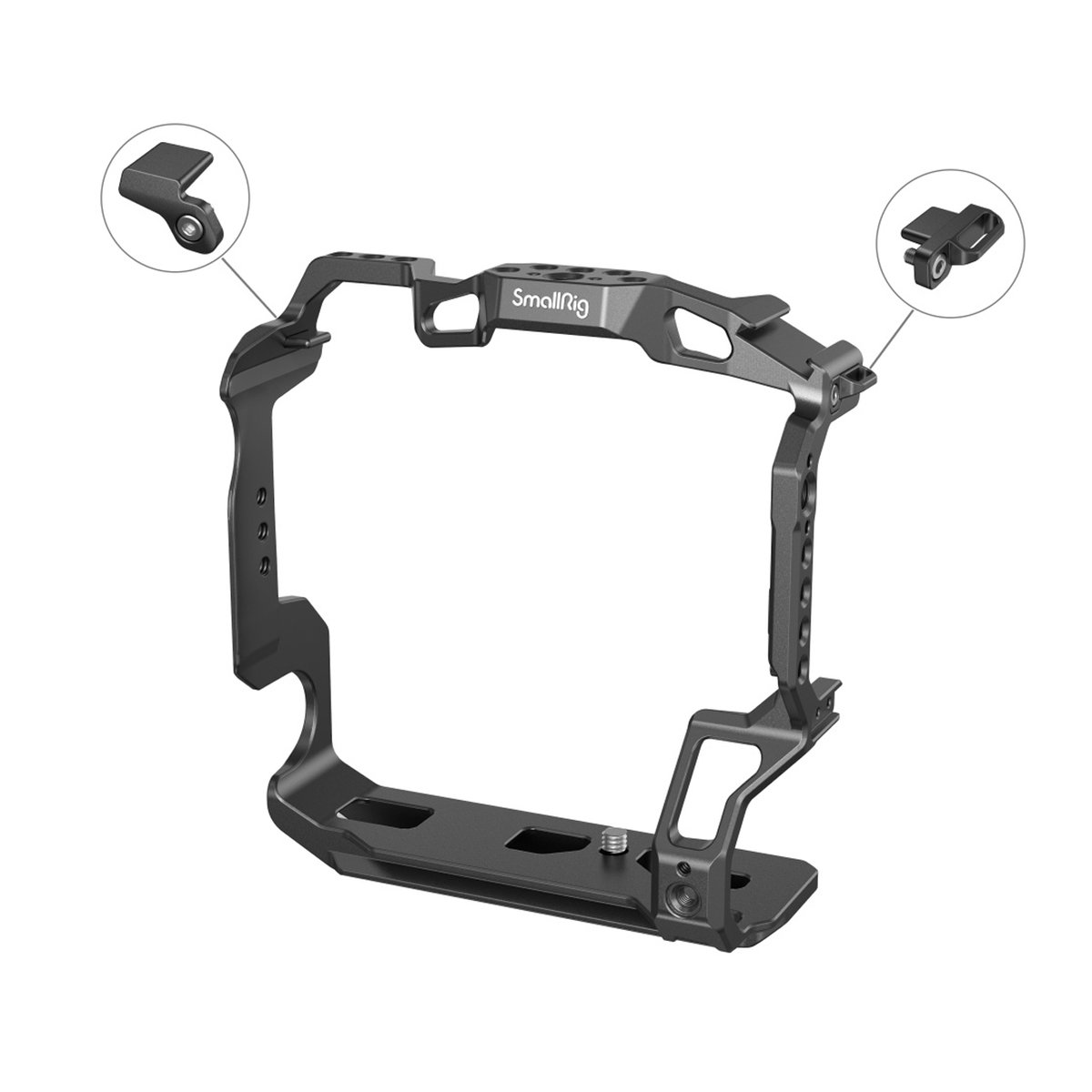 SmallRig 3464B Cage für Canon EOS R5/R6/R5C/R6 Mark II mit BG-R10 - Produktansicht des Kamera-Cages mit Detailansichten der Montagepunkte. SmallRig 3464B Cage für Canon EOS R5/R6/R5C/R6 Mark II mit BG-R10 - Produktansicht des Kamera-Cages mit Detailansichten der Montagepunkte.